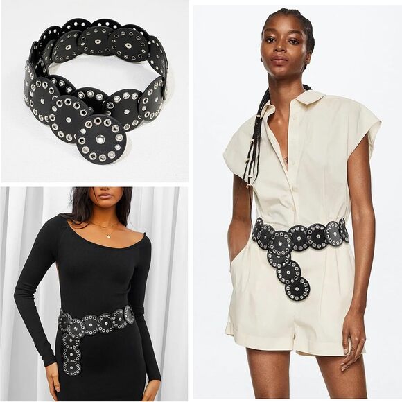 2329 Wide Disc Belt For Women Hollow Leather Belt Western Cowgirl Waist Belt - Picture 2 of 6